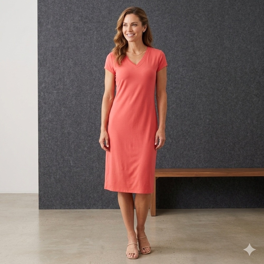 Antthony Original Womens Size PXS Petite Dress Coral Pink V-Neck Midi Business